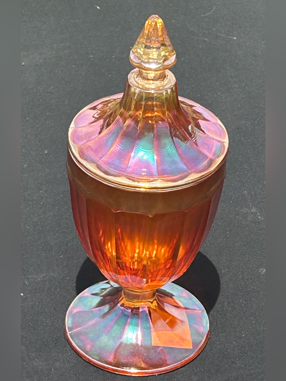 Vintage Jeannette Marigold Carnival Glass Covered Candy Dish - Picture 2 of 6